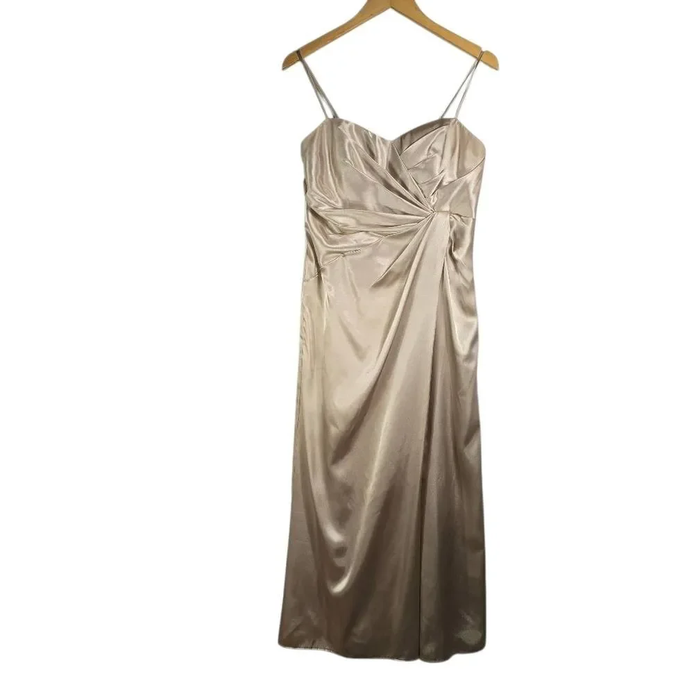 David’s Bridal Champagne Satin Gown w/ Bolero Formal Evening Dress Size 10/12